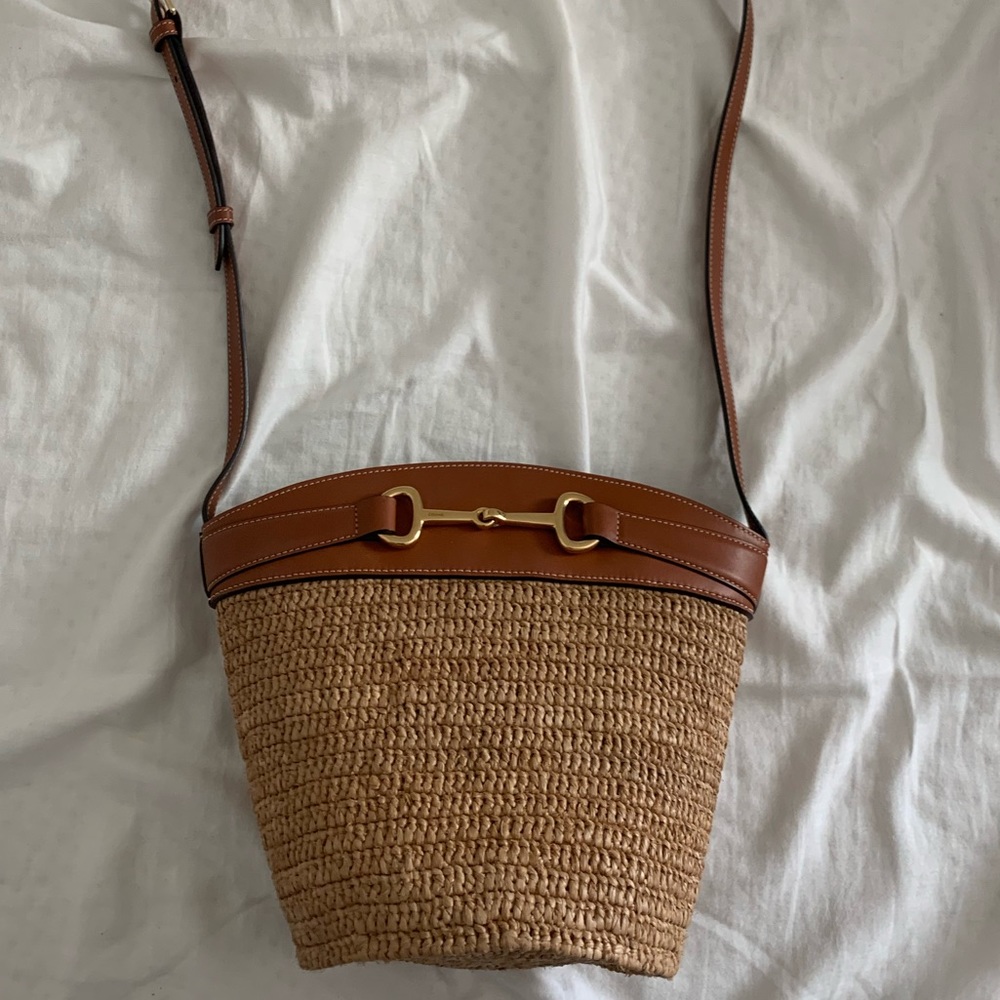 Celine Crécy Bucket Bag in Raffia and Calfskin
